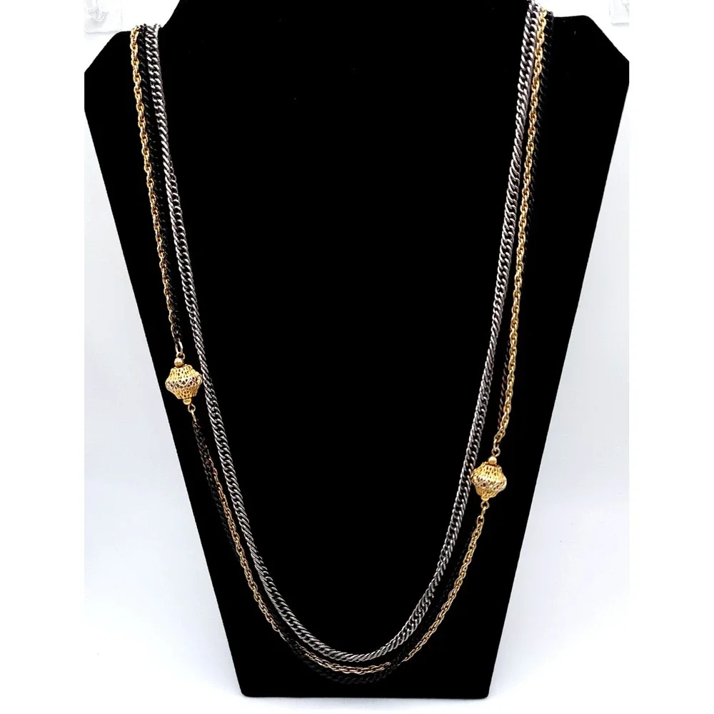 Celebrity‎ NY Triple Strand Necklace Mixed Metal Vintage